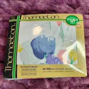 Vtg 4 Pc Set Thomaston Flower Sheets Double Sz Flat Fitted 2 Pillow Cases 54x75